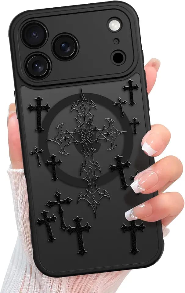 KANGHAR Magnetic Designed for iPhone 17 Pro Case, Goth Black Cross