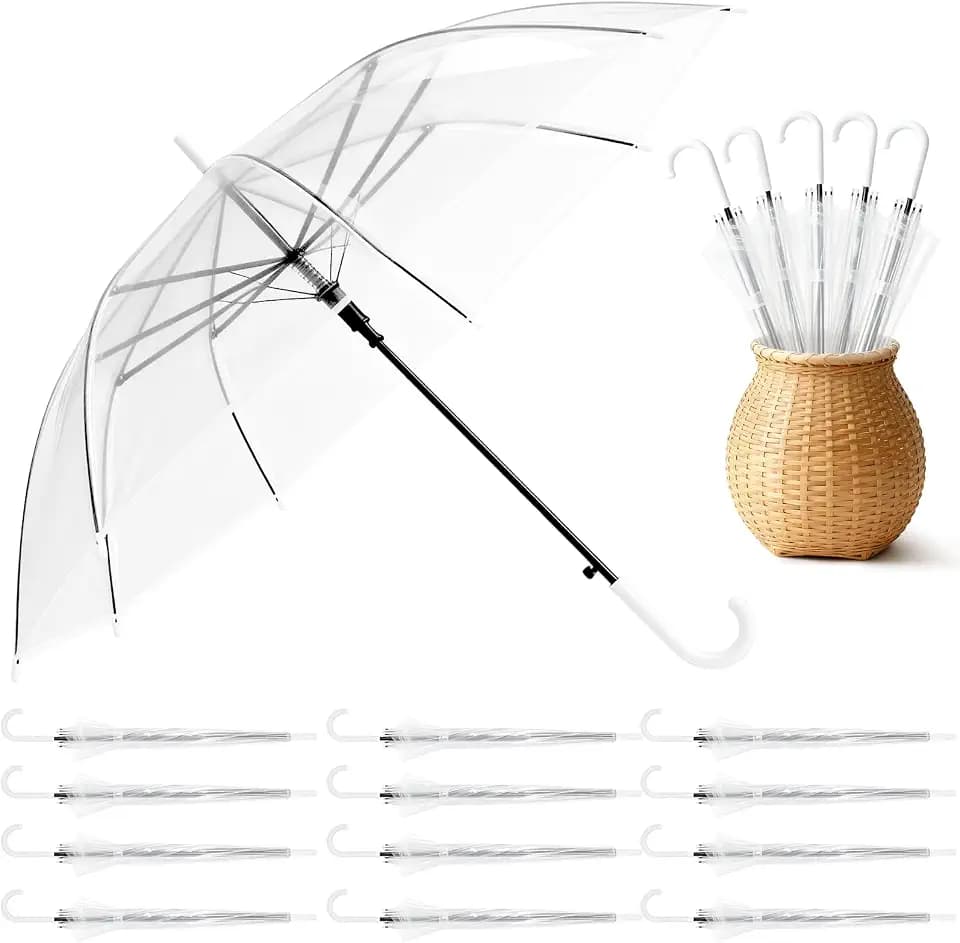 Clear Umbrella 30 Pack, 36" Transparent Bubble Stick Umbrellas with Auto Open and J-Hook Handle, Wind-Resistant Lightweight Design for Daily Use, Commute, Outdoor Activities