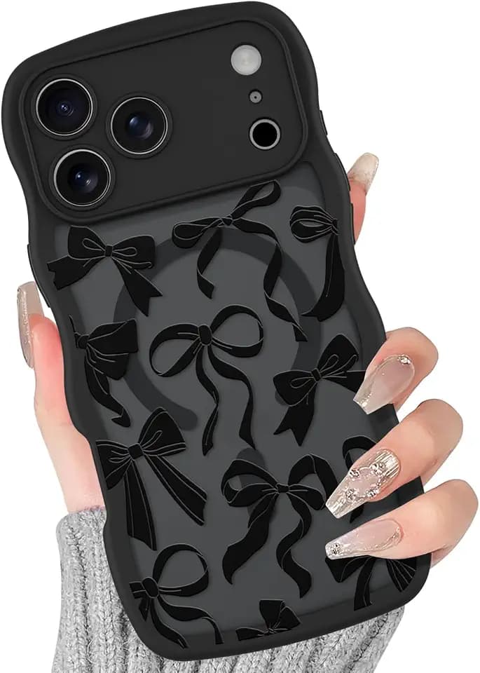 BITOBE Bow Magnetic Case for iPhone 17 Pro Max Curly Wave Edge - Black