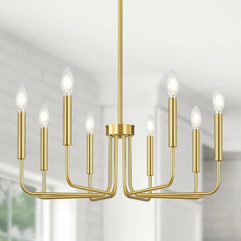 Yunnix 8 Light Gold Chandelier, Farmhouse Chandelier for Dining Room Light Fixture Hanging, UL Listed Industrial Modern Chandelier for Bedroom, Foyer, Kitchen, Living Room, No Assembly Required