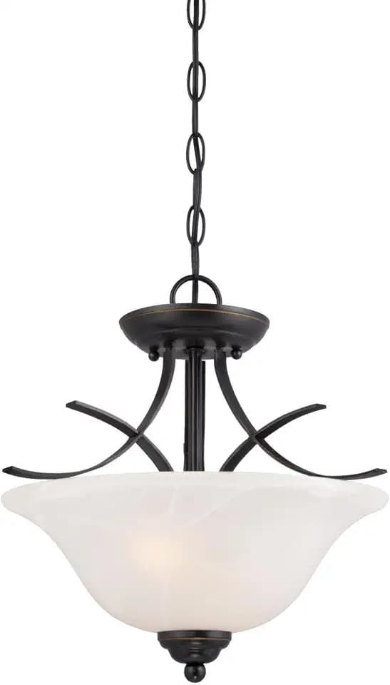 Westinghouse 6340300 Pacific Falls Two-Light Indoor Convertible Pendant/Semi-Flush Ceiling Fixture, Amber Bronze Finish with White Alabaster Glass