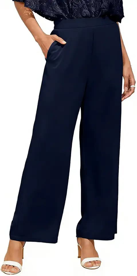 Women's Wide Leg Palazzo Pants Chiffon Dressy Casual Trouser with Pockets
