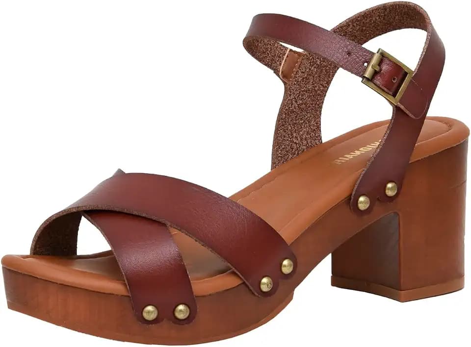 CUSHIONAIRE Slate Faux Wooden Heel Sandal, Comfortable Platform Sandals with Chunky Heels for Women, Wide Widths Available