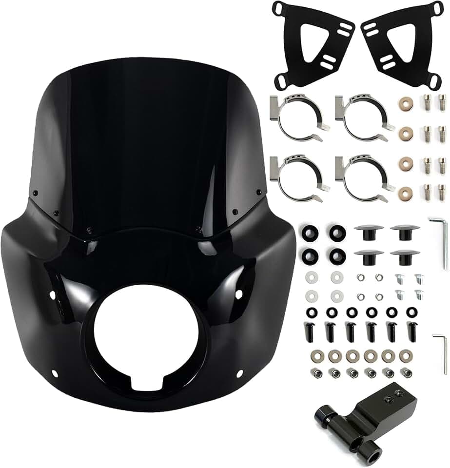 FATECIM Motorcycle 5.75" Headlight Fairing with 11" Dark Smoke Windshield Windscreen & 48-58mm Mounting Kit Headlight Extension Block For Harley 2018 2019 2020 2021 2022 Softail FXBB Street Bob