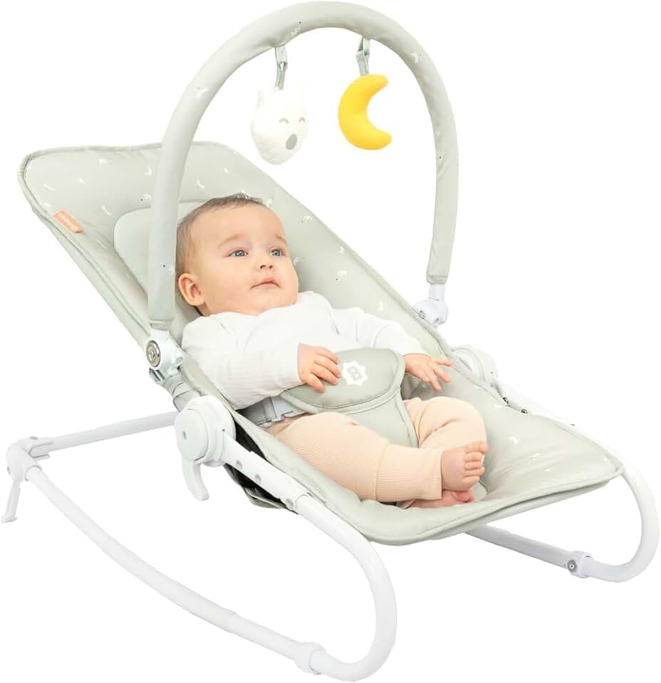 Badabulle Babywippe faltbar Lichen - Verstellbare Rückenlehne - 3-Punkt-Sicherheitsgurt - Abnehmbarer Spielbogen