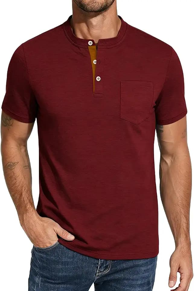 Men's Henley Shirts Short Sleeve Button T-Shirts Casual Summer Classic Pocket Tee Top