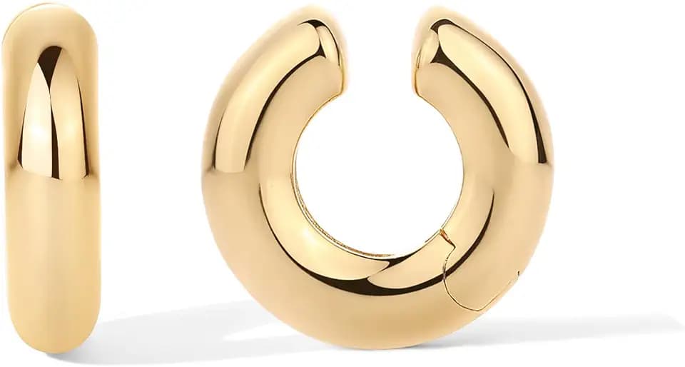 PAVOI 14K Gold Plated Chunky Tubular Hinged Ear Cuff Earrings for Women
