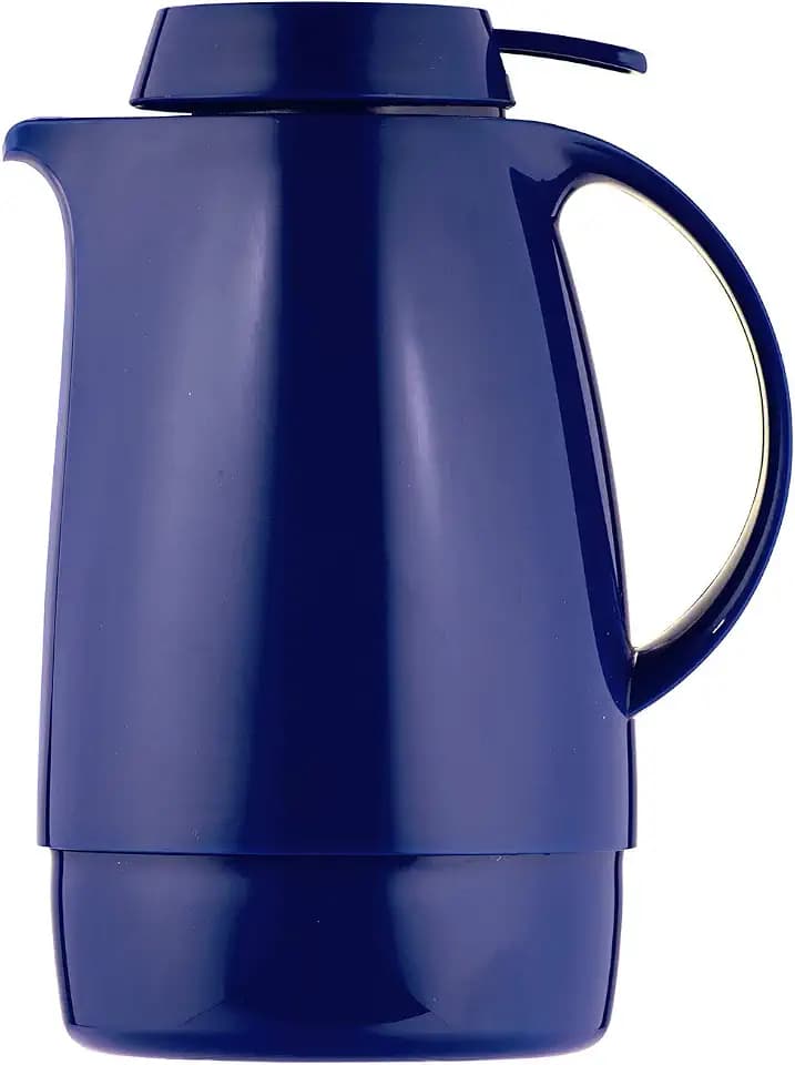 Helios Servitherm Thermoskanne Dunkelblau 0,6L – 6h Heiß - Hält Getränke heiß & kalt – Einhandbedienung - Robustes Design für Kaffee & Tee