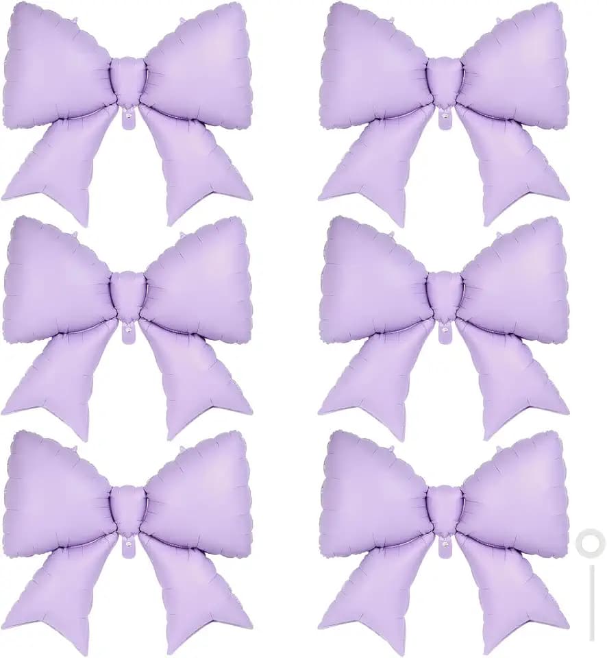 6 Pcs Light Purple Bow Balloons for Girls, 38 Inch Bow Foil Balloons, Bows Gender Reveal Decorations for Birthday Party Wedding Baby Shower Mouse Party Decoration