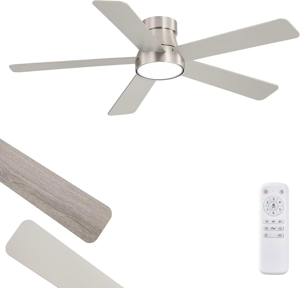 48 Inch Ceiling Fans with Light and Remote Indoor Modern Flush Mount Nickel