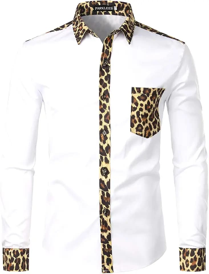 PARKLEES Herren African Tribal Grafik Patchwork Design Slim Fit Langarm Freizeithemd Party Shirt für Männer