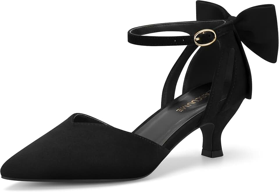 Carcuume Women's Kitten Heels with Bow Closed Toe Sandals Ankle Strap Wedding Pump Shoes