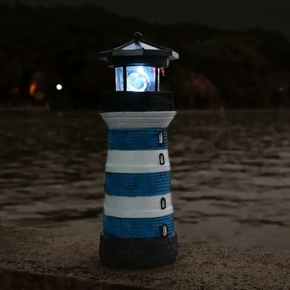 Solar Lighthouse Rotating Beacon – Led Path Light House Yard Garden Statue