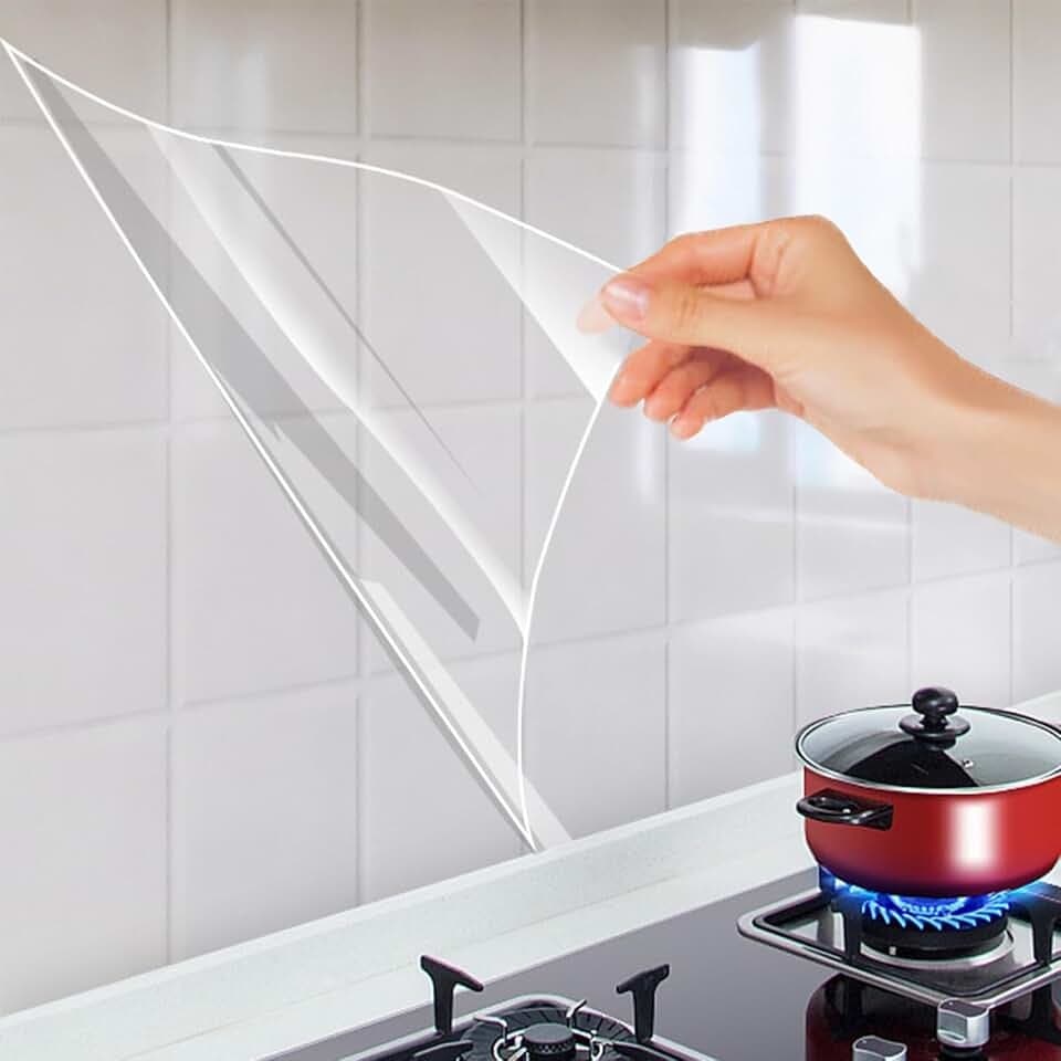 Klarer Wandschutz Kontaktpapier Selbstklebend Ölbeständig Wasserdicht Aufkleber Küche Backsplash Wandschutz Vinyl Film Abnehmbar Hitzebeständig Transparent Tapete für Schrank Möbel Türen
