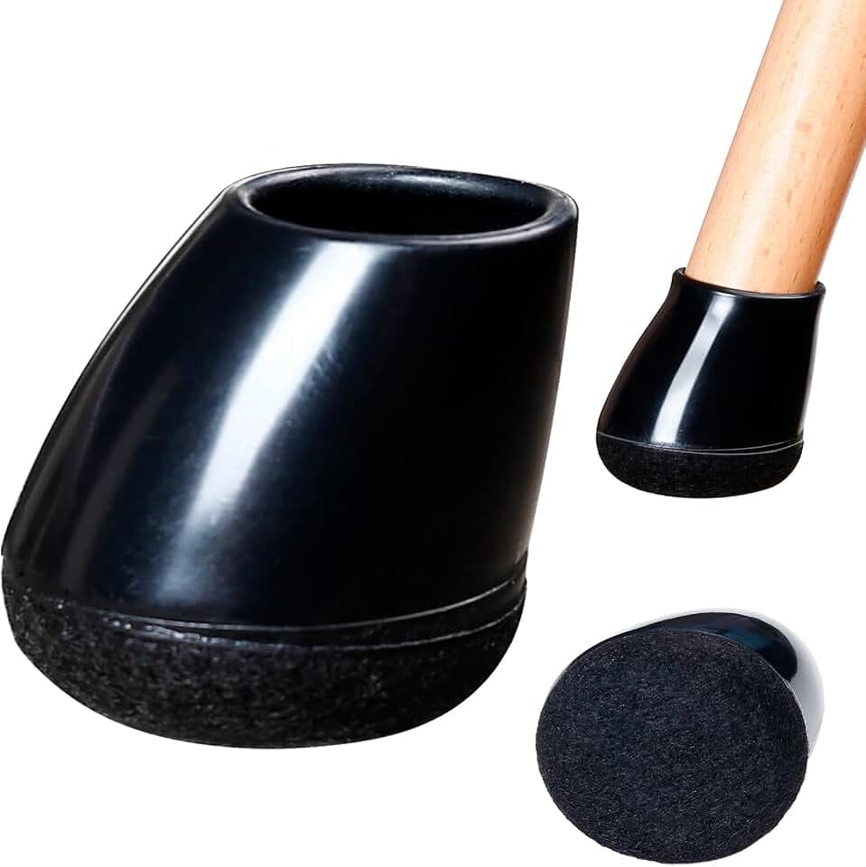 24 PCS Chair Leg Floor Protectors for Hardwood Floors, Round Silicone Caps with Felt Pads for 15-25° Slanted Legs, Barstool Chair Leg Covers to Protect Floors Anti-Scratch&Noise(Black,Fit 0.75"-1.05")