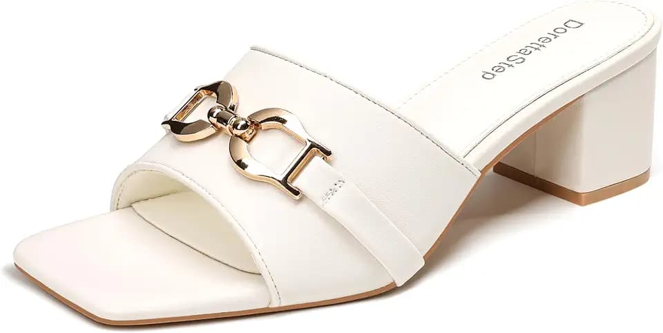 Womens Raffia Slide Sandals Chunky Block Heeled Square Open Toe Metal Chain Slip on Mules Dressy Shoes 2in mule sandals