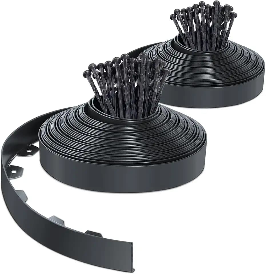 VOUNOT Flexible Rasenkante Kunststoff, mit 80 Erdanker, Länge 40m Höhe 5cm, Anthrazit