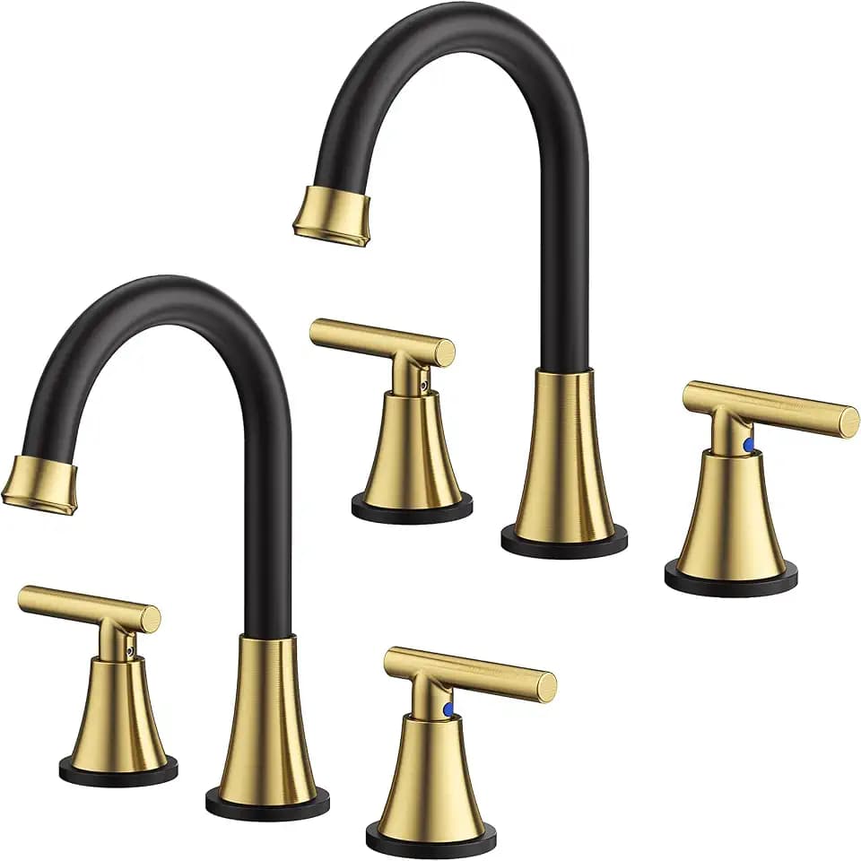 Bathroom Faucet 3 Hole, Black& Gold Faucets with Drain and Supply Lines