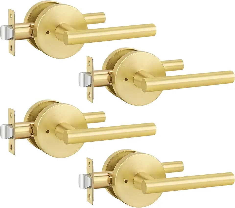 Goldenwarm Gold Door Handle Interior 4 Pack, Privacy Door Lever for Bedroom