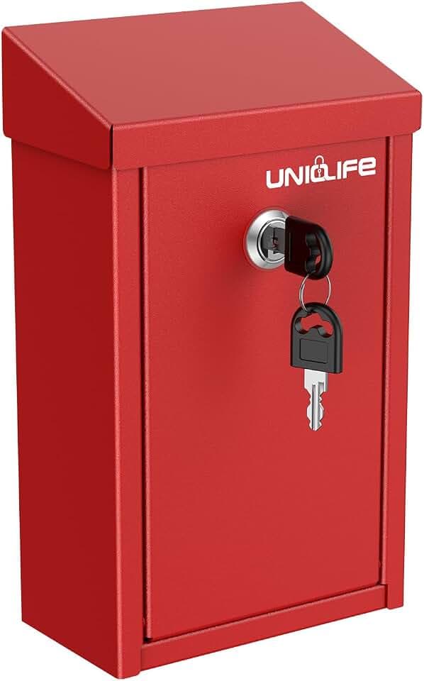 Uniclife Schlüsselschloss Briefkasten Metall Rot mit Einwurfschlitz