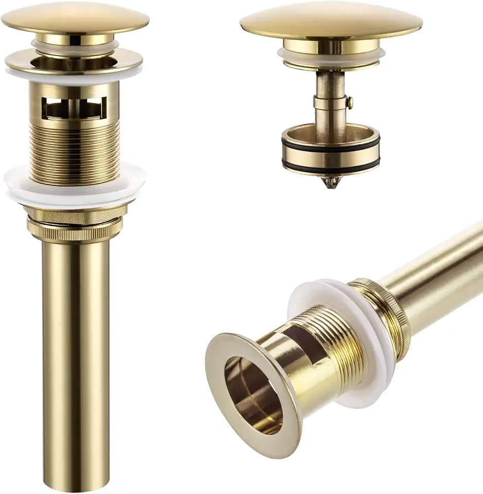 KOKOSIRI Bathroom Sink Drain with Detachable Hair Catcher, Brushed Gold Pop Up Sink Drain with Strainer Basket Anti Clogging for Vanity Vessel Sink with Overflow, C1001BG