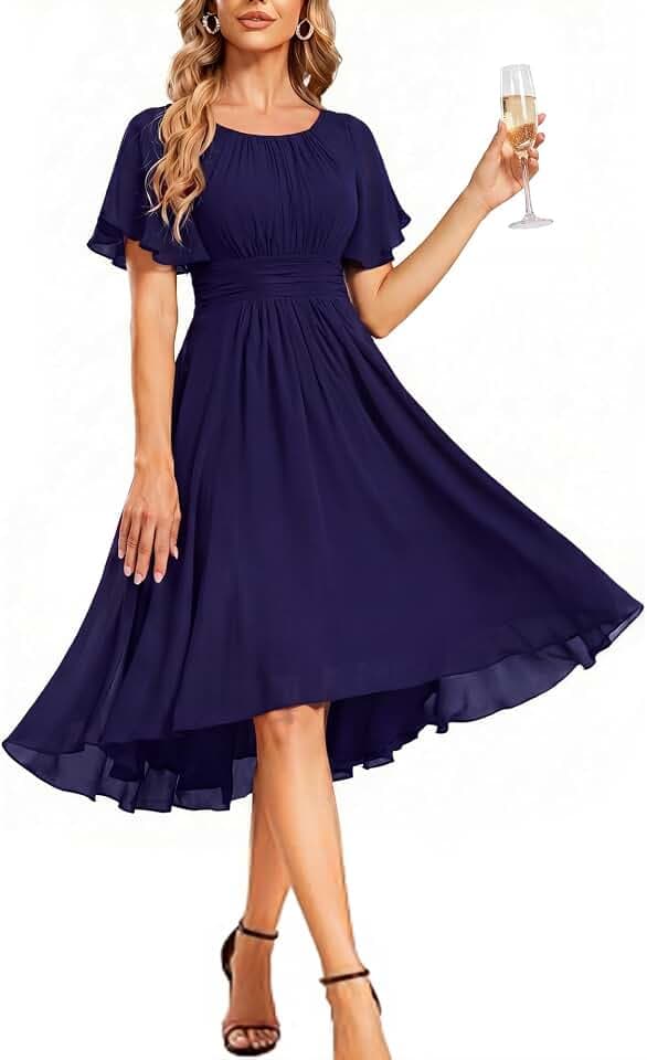 Ever-Pretty Women's Chiffon Midi Wedding Guest Dress Cocktail Dresses