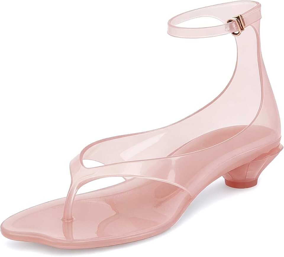 Caradise Jelly Kitten Heels Ankle Strap Flip Flop Thong Jelly Sandals shoes