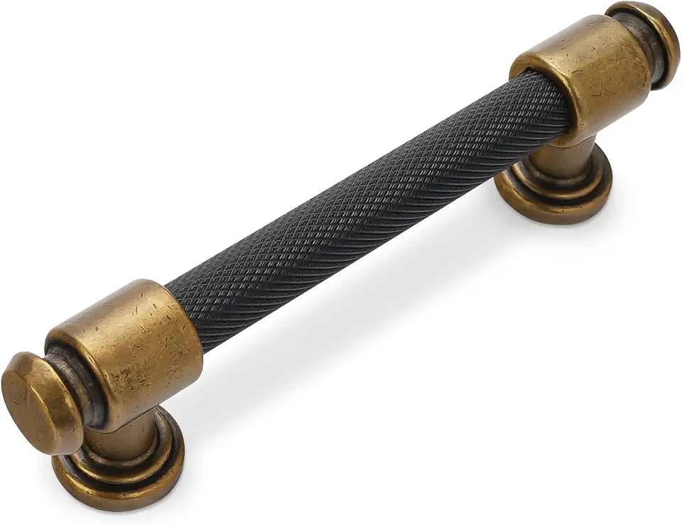 3.75 Inch Black and Antique Brass Kitchen Cabinet Handles Knurled Cabinet Pulls Black Drawer Pulls Cabinet Hardware