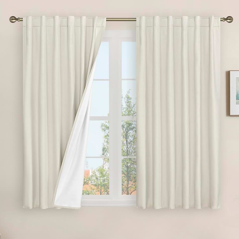 LAMIT 54 Inch Linen Full Blackout Window Curtains for Bedroom, 2 Panels
