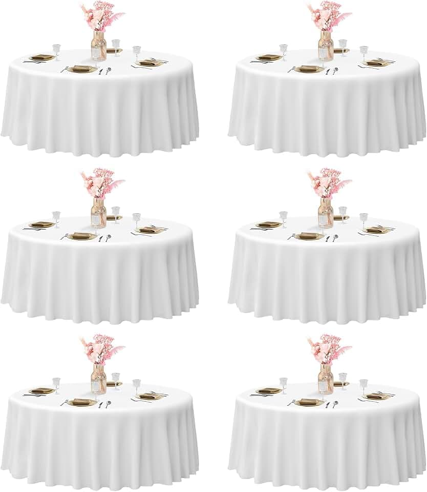EMART Runde Tischdecke Weiß 6 Pack, 304cm Tischtuch White Round Tablecloth