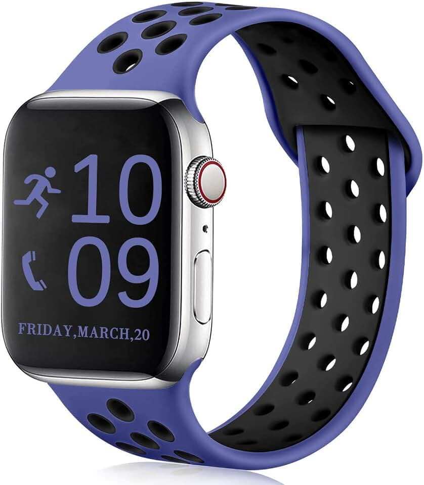 Ersatz Armbänder für Apple Watch Armband 44mm 42mm, Weiche Silikon Ersatz Armbänder für iWatch Armband Series 6/5/4/3/2/1, S/M, Royal Pulse/Schwarz