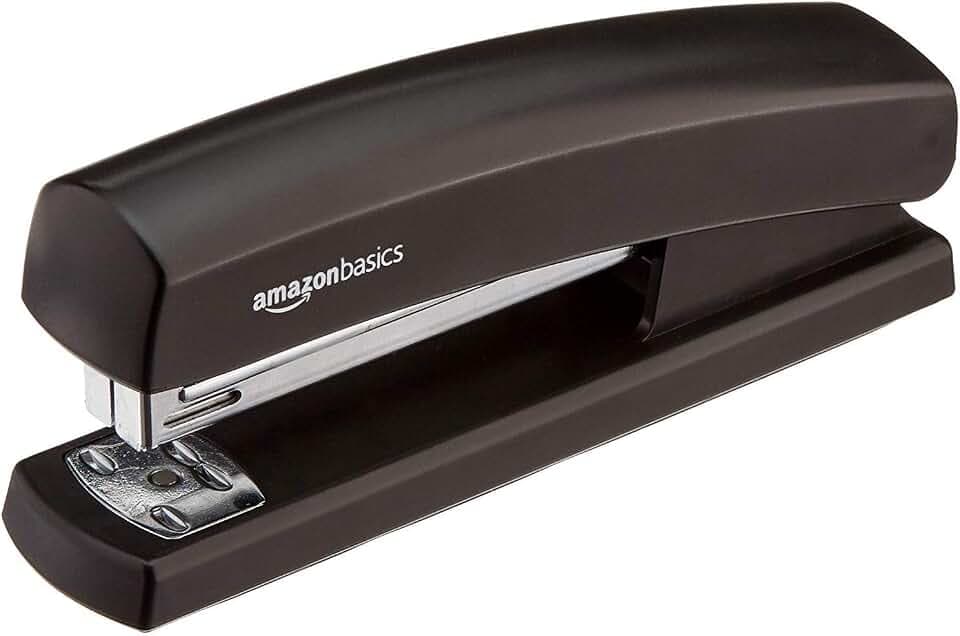 Amazon Basics Hefter mit 1000 Klammern, 10-Blatt-Kapazität, rutschfester Gummifuß, Heim, Büro, Schwarz