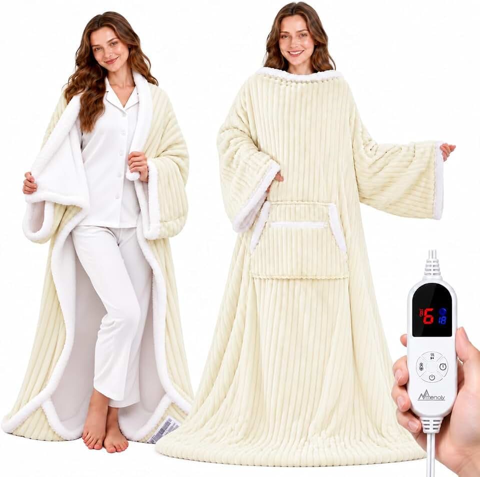 MENOLY Wearable Heated Blanket with Foot Pocket and Sleeves for Adults
