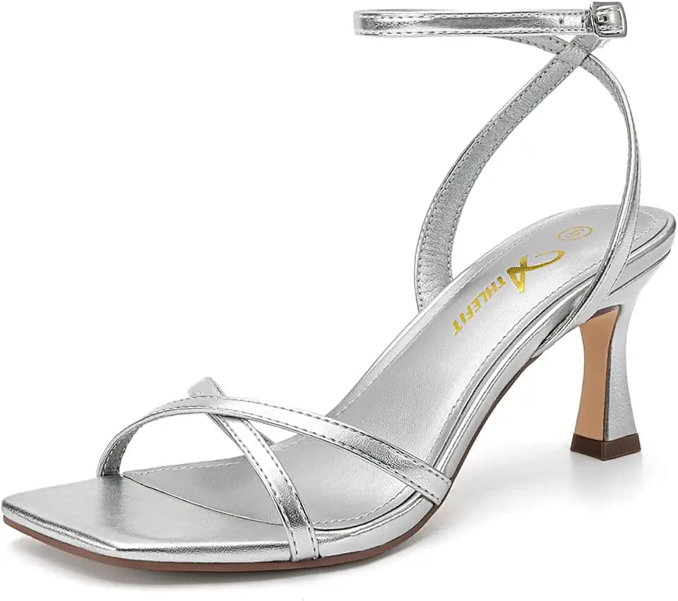Athlefit Kitten Heels for Women Square Open Toe Strappy High Heels for Prom