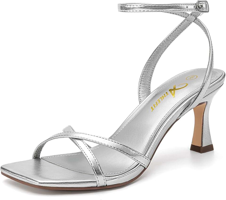 Athlefit Kitten Heels for Women Square Open Toe Strappy High Heels for Prom