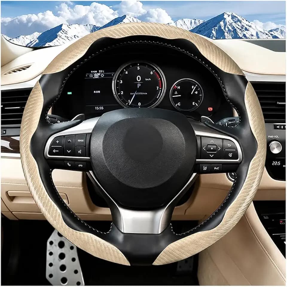 Carbon Fiber Steering Wheel Cover, Segmented Design (Beige, 3PCS)