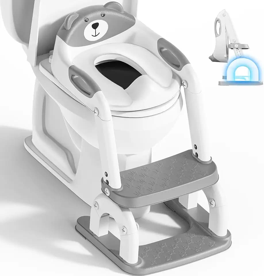 Toilettensitz Kinder mit Treppe, 2-in-1 Kindertoilettensitz, Verstellbar