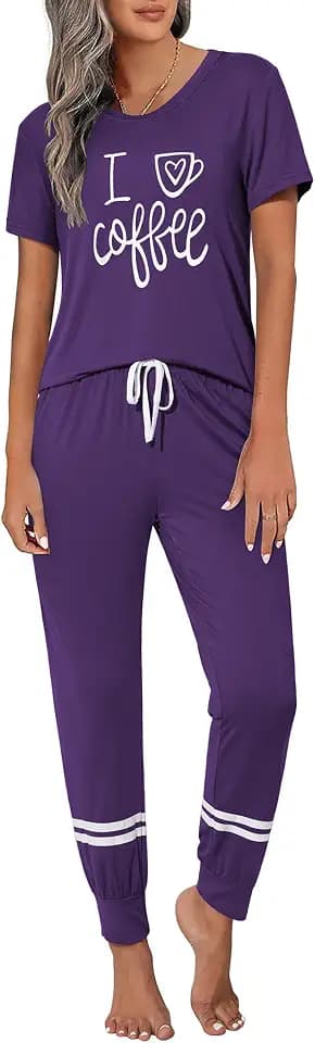 Ekouaer Womens Pajamas Set Cute Printed Pj Lounge Set with Joggers Pants