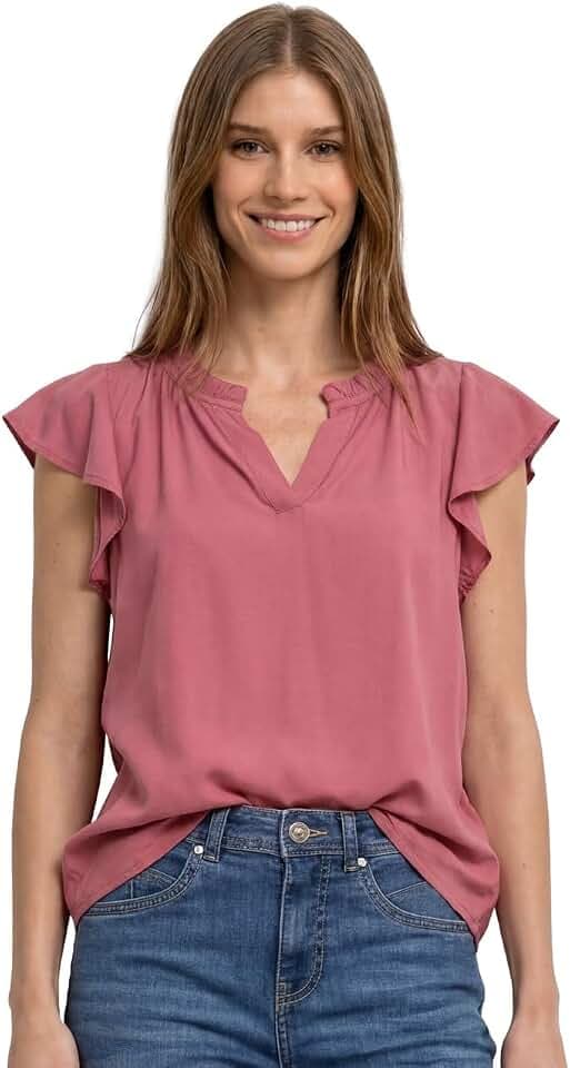 Street One Damen Blusenshirt mit Split Neck und Volant-Ärmeln