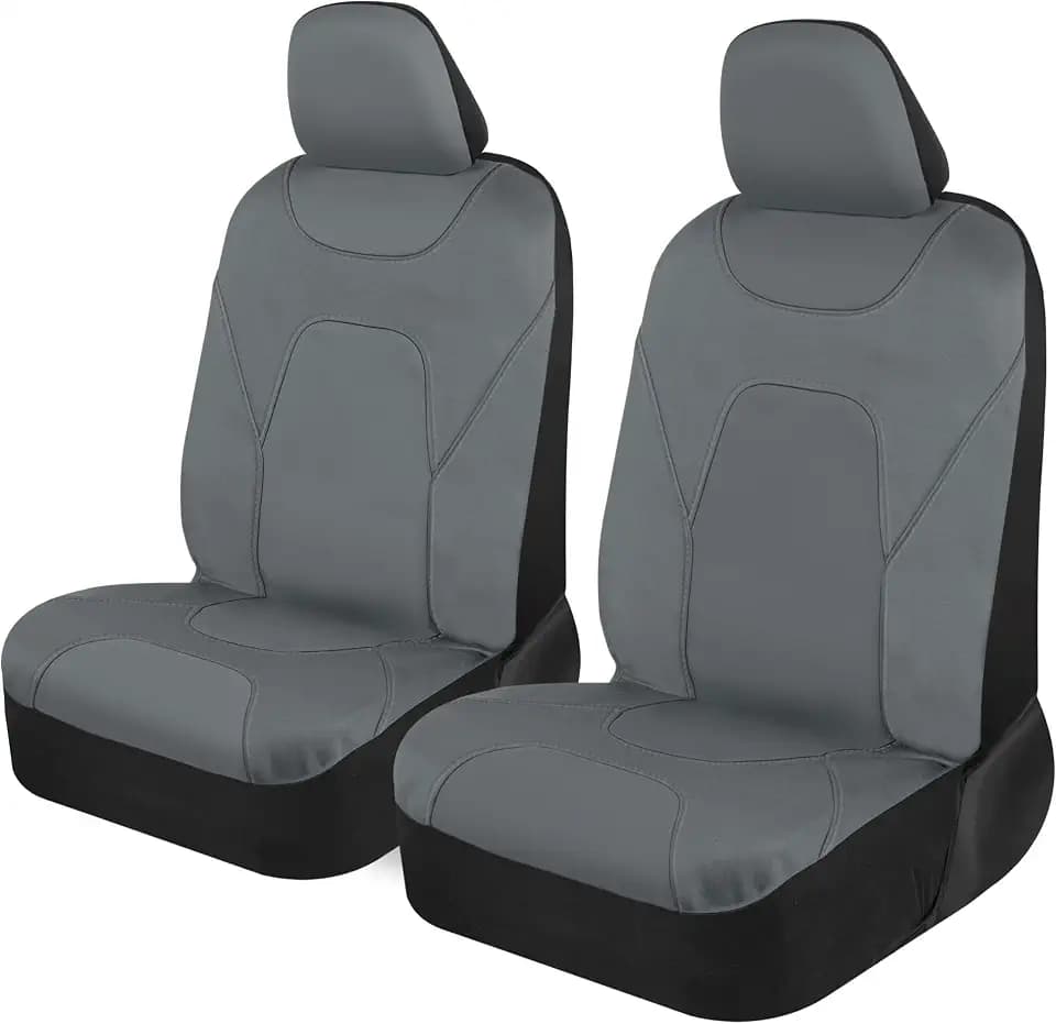Motor Trend AquaShield Waterproof Front Seat Covers, Solid Gray Seat Covers for Cars – Neoprene Front Car Seats Cover, SUV Seat Covers Protector - Car Interior Cover for Auto, Trucks, & Dog Owners