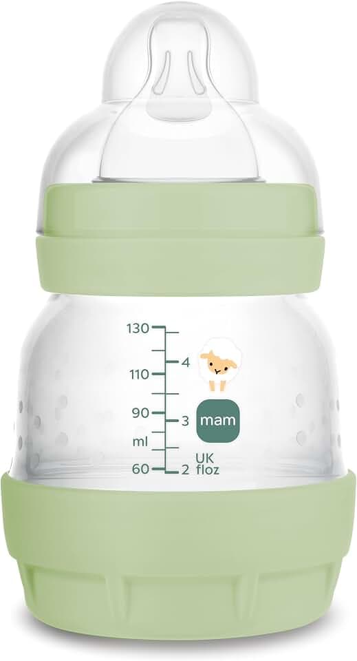 MAM Easy Start Babyflasche, 130 ml, Anti-Kolik-Fläschchen, gemischtes Stillen, reduziert Luftblasen und Koliken, selbststerilisierendes Babyzubehör, Größe 1, neutral