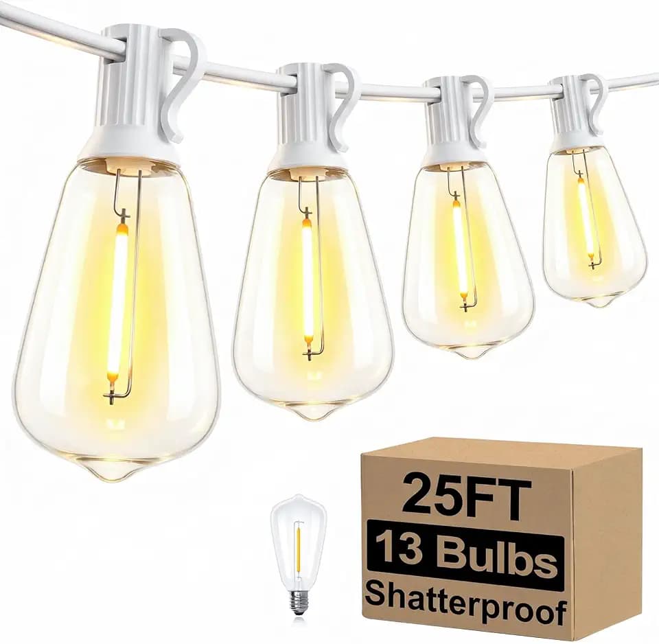 Brightever 25FT Outdoor String Lights 13 Bulbs, Waterproof Patio Lights
