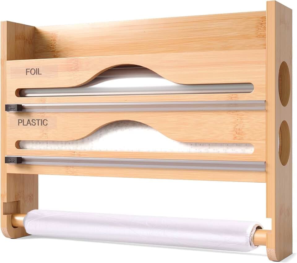 4 in 1 Frischhaltefolie Spender mit Küchenrollenhalter Folienschneider