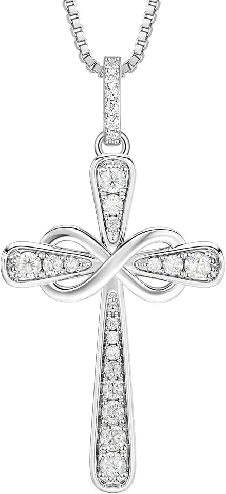 YL Round/Pear/Hear/Princess Cut Moissanite Cross Pendant Necklace for Women 925 Sterling Silver Religious Jewelry(D Color VVS1)