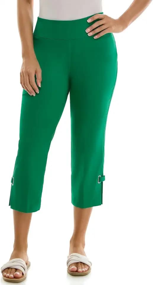 Zac & Rachel Women's Pull on Capri Pant with Ankle Loop Detail