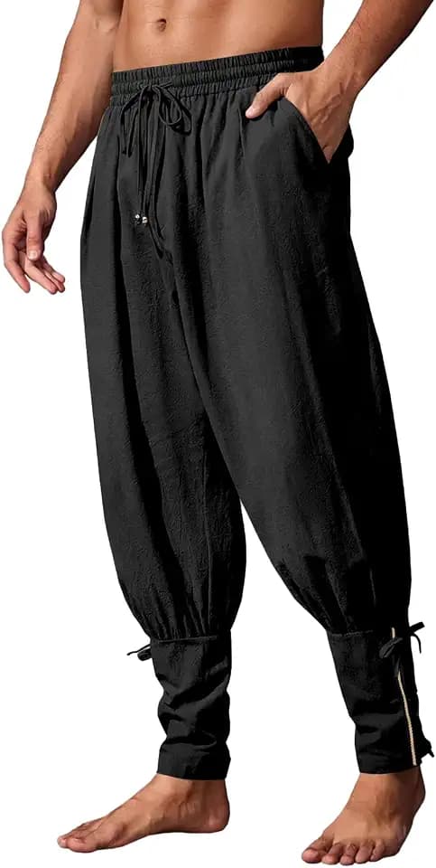 Runcati Mens Renaissance Medieval Pirate Viking Ankle Banded Pants