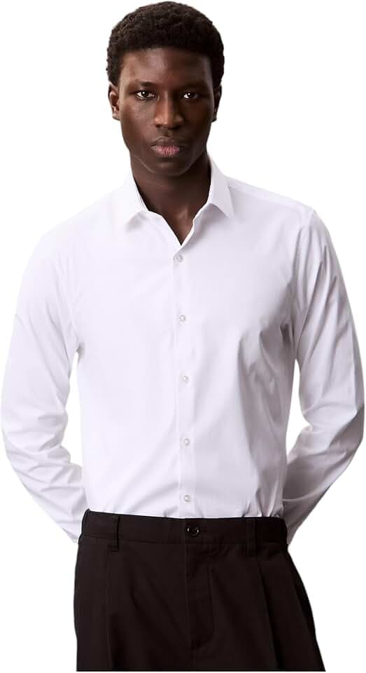 Calvin Klein Herren Hemd Poplin Slim Fit, Weiß (White), 41
