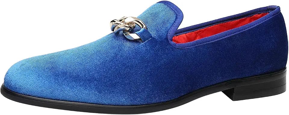 ELANROMAN Men's Loafers Gold Buckle Fashion Handmade Wedding Party Prom Shoes