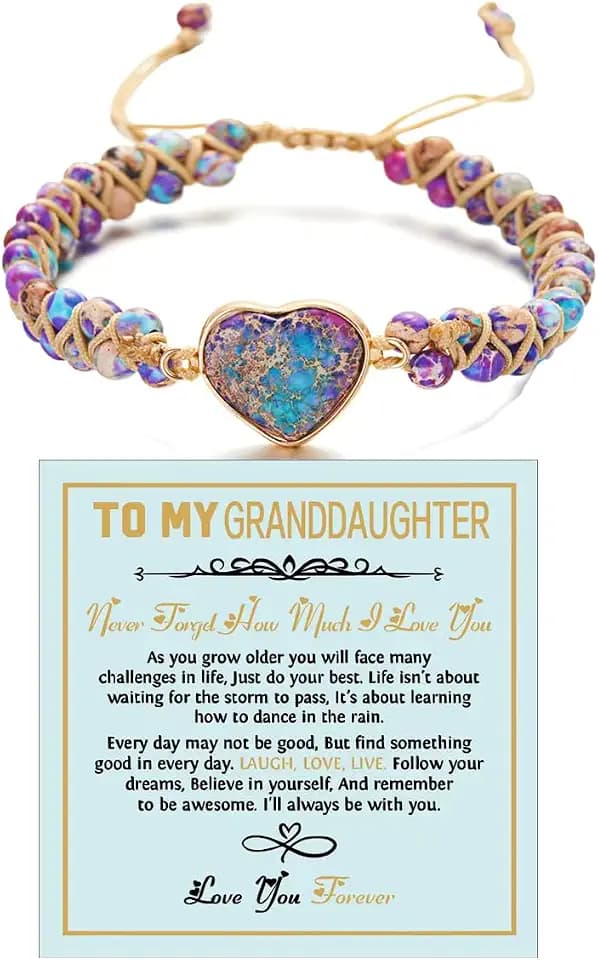 To My Granddaughter-Infinity Forever Love Heart Bracelet, Natural Emperor Stone Double Layer Purple Beaded Woven Wrap Bracelets Adjustable Mind Peace Gift Jewelry