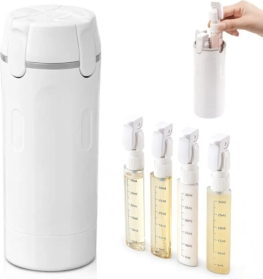 DASIAUTOEM 4 in 1 Reisespender Refillable, Reiseflaschen zum Befüllen, Portable Leakproof Toiletries Container Set mit Skala und Etikett, Tragbare Reise Spenderflasche für Shampoo Spülung Duschgel